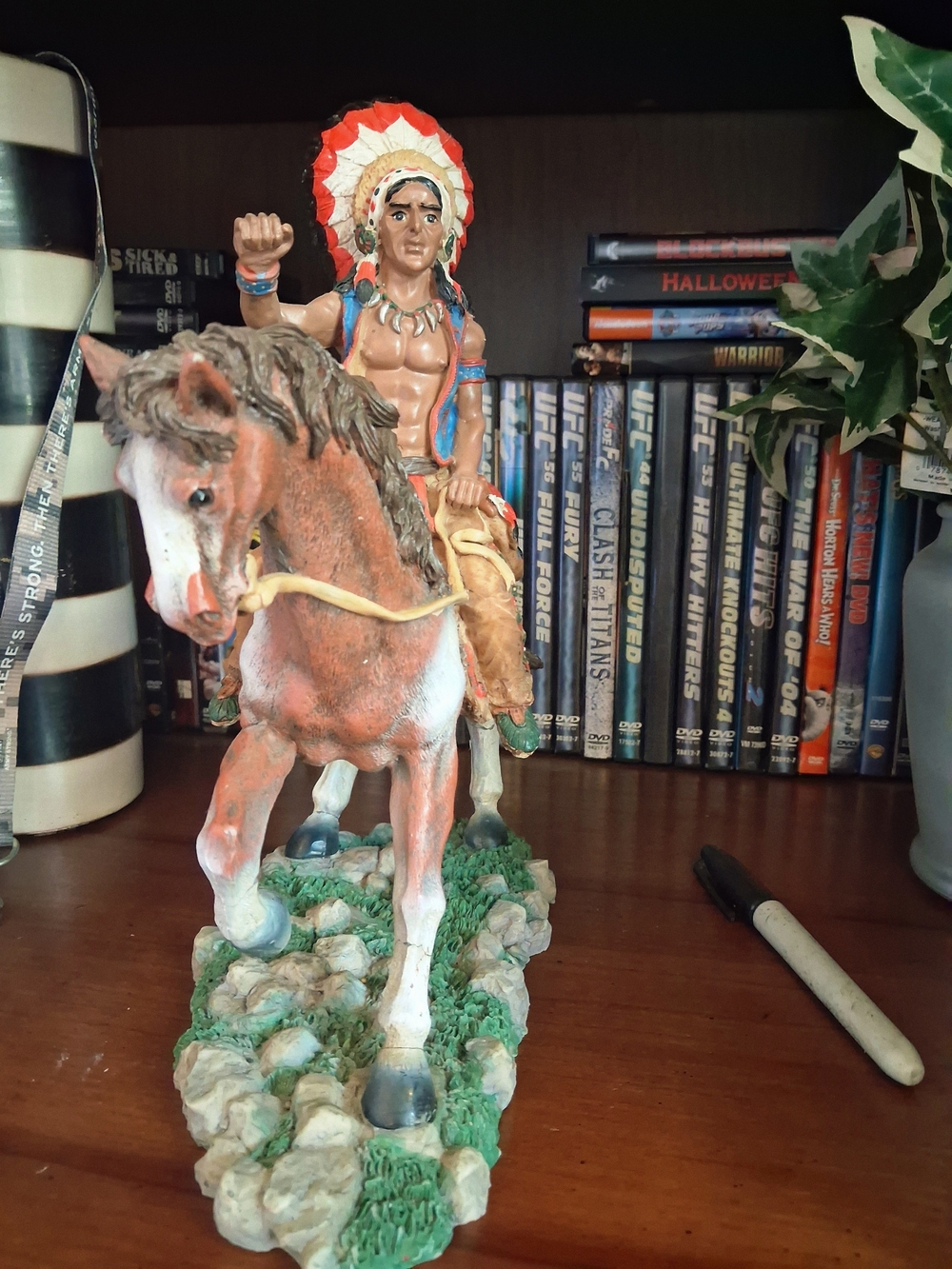 Hand-Painted Native Rider Resin Statue - Brown & Red - Picture 2 of 3